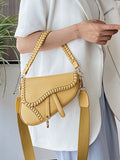 Momentlover Urban Split-Joint Solid Color PU Shoulder Bag Saddle Bag