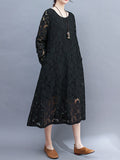 Momentlover A-Line Long Sleeves Hollow Round-Neck Midi Dresses