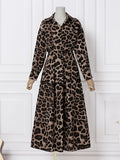 Momentlover Leopard Buttoned Plus Size Loose Lapel Maxi Dresses