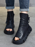 Momentlover Urban Black Brown Zipper Hollow Platform Shoes