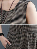Momentlover Split-Joint Plaid Sleeveless Loose Round-neck Jumpsuits