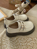 Momentlover Split-Joint Round-Toe Belt Buckle Platform Shoes Mary Janes