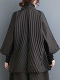Momentlover Solid Color Long Sleeves Loose Buttoned Pleated Stand Collar Shirts Top + Pants Bottom Two Pieces Set