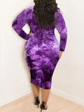 Momentlover Plus Size Bow Tie Decor Tie Dye Bodycon Dress AT9667