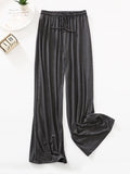 Momentlover High Waisted Loose Drawstring Elasticity Solid Color Casual Pants Bottoms Trousers