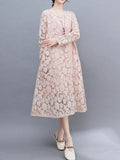 Momentlover A-Line Long Sleeves Hollow Round-Neck Midi Dresses