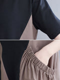 Momentlover Original Loose Split-Joint Contrast Color Midi Dress