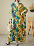 Momentlover Polka-Dot Contrast Color Loose Half Sleeves V-Neck Maxi Dresses