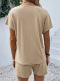 Momentlover Striped Solid Color Short Sleeves T-shirt + Elasticity Shorts Pajama Sets