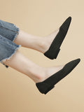 Momentlover V-Cut Square-Toe Split-Joint Solid Color Flat Shoes