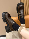 Momentlover Split-Joint Round-Toe Belt Buckle Platform Shoes Mary Janes
