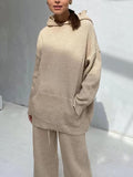 Momentlover Loose Solid Color Hooded Long Sleeves Round-Neck Sweater Top + Drawstring Pants Bottom Two Pieces Set