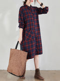 Momentlover Original Plaid Lapel Shirt Dress