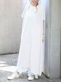 Momentlover Split-Joint Solid Color Pleated Short Sleeves Loose Round-Neck Midi Dresses