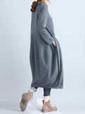 Momentlover Casual Loose Plus Size Solid Color Hooded Midi Dresses