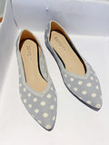 Momentlover V-Cut Polka-Dot Pointed-Toe Contrast Color Low Heels Flat Shoes