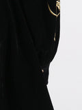 Momentlover Tied Waist Embroidered Puff Sleeves Loose V-Neck Mini Dresses