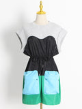 Momentlover Stylish Selection Short Sleeves Loose Drawstring Split-Joint Round-Neck Mini Dresses