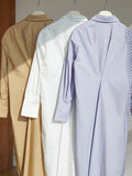 Momentlover Solid Color Asymmetric Loose Long Sleeves Lapel Shirt Dress