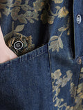 Momentlover Denim Floral Printed Oversize Overalls