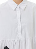 Momentlover Split-Joint Pleated Contrast Color Short Sleeves Loose Lapel Shirt Dress Midi Dresses
