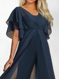 Momentlover Zipper Split-Joint Split-Front Solid Color Wrap Jumpsuits