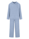 Momentlover Loose Solid Color Hooded Long Sleeves Round-Neck Sweater Top + Drawstring Pants Bottom Two Pieces Set