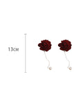 Momentlover Vintage Red Rose Floral Pearl Earrings Accessories