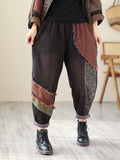 Momentlover Contrast Color Fringed Split-Joint Long Sleeves Printed Outwear + Harem Pants  Two Pieces Set