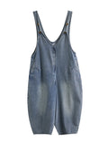 Momentlover Buttoned Loose Cropped Denim Overalls