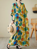 Momentlover Polka-Dot Contrast Color Loose Half Sleeves V-Neck Maxi Dresses