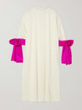 Momentlover Loose Seven-Quarter Sleeves Contrast Color Round-Neck Midi Dresses