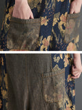Momentlover Split-Joint Floral Printed Buttoned Wide Leg Oversize Overalls Ninth Pants