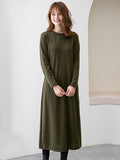 Momentlover Simple Solid Color Round-Neck A-Line Midi Dress