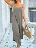Momentlover Solid Color Pleated Backless Straight Leg Sleeveless Jumpsuits