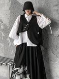 Momentlover Original Loose Lace-Up Hollow Sleeve Blouse+Black Vest+Wide Leg Pants Culotte Three Pieces Set