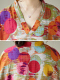 Momentlover Polka-Dot Contrast Color Loose Half Sleeves V-Neck Maxi Dresses