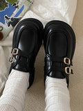 Momentlover Split-Joint Round-Toe Belt Buckle Platform Shoes Mary Janes