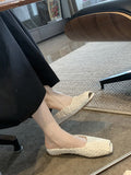Momentlover Woven Square-Toe Split-Joint Open Toe Slippers&Mules