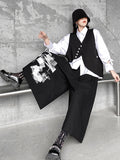 Momentlover Original Loose Lace-Up Hollow Sleeve Blouse+Black Vest+Wide Leg Pants Culotte Three Pieces Set