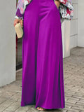 Momentlover Original Contrast Color Blouse&Solid Wide Legs Pants 2 Pieces Set