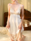 Momentlover Split-Joint Lacy Backless Sleeveless V-neck Intimates&Pajamas