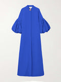 Momentlover Loose Flower Shape Solid Color Stand Collar Lantern Sleeves Maxi Dresses