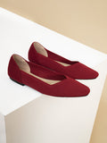Momentlover V-Cut Square-Toe Split-Joint Solid Color Flat Shoes