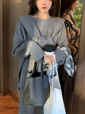 Momentlover Solid Color Wide Leg Loose Round-Neck Three Pieces Set