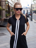 Momentlover Fashion Stripes Zipper Hooded Jumpsuits