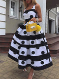 Momentlover Sleeveless Polka-Dot Square-Neck Midi Dresses