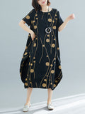 Momentlover Printed Short Sleeves Loose Round-neck Midi Dresses
