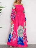 Momentlover Off-The-Shoulder A-Line Elasticity Flower Print Pleated Shirts Top + High Waisted Skirts Bottom Two Pieces Set