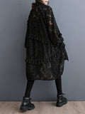Momentlover Tasseled Split-side Split-Joint Solid Color Flower Print Buttoned Loose Long Sleeves Lapel Midi Dresses